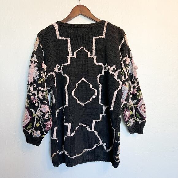 HUNTERS RUN Hand Knit Floral Sweater Cottagecore Vintage 90's Small Grandma - Picture 2 of 4